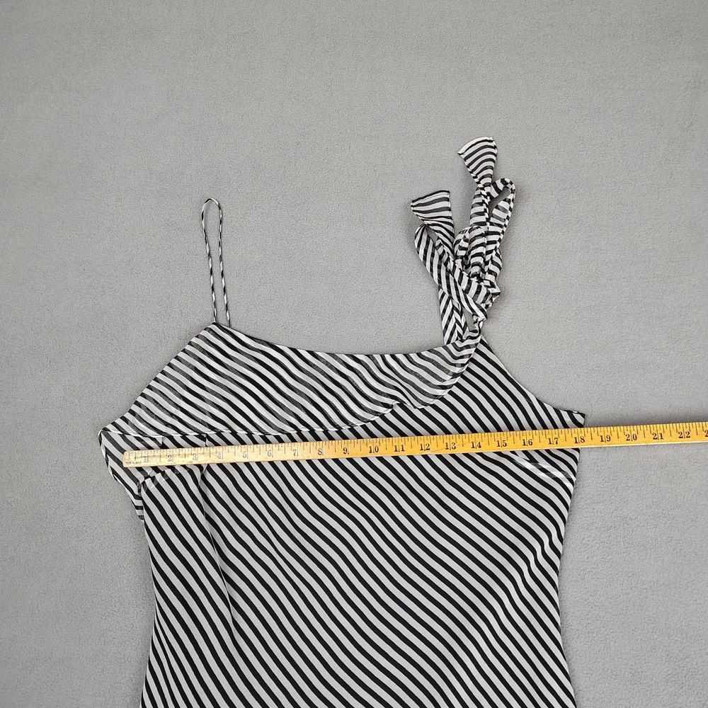 Vision 100% Silk Dress Women 12 Black White Striped Lightweight Flowy Slip On - Picture 4 of 9
